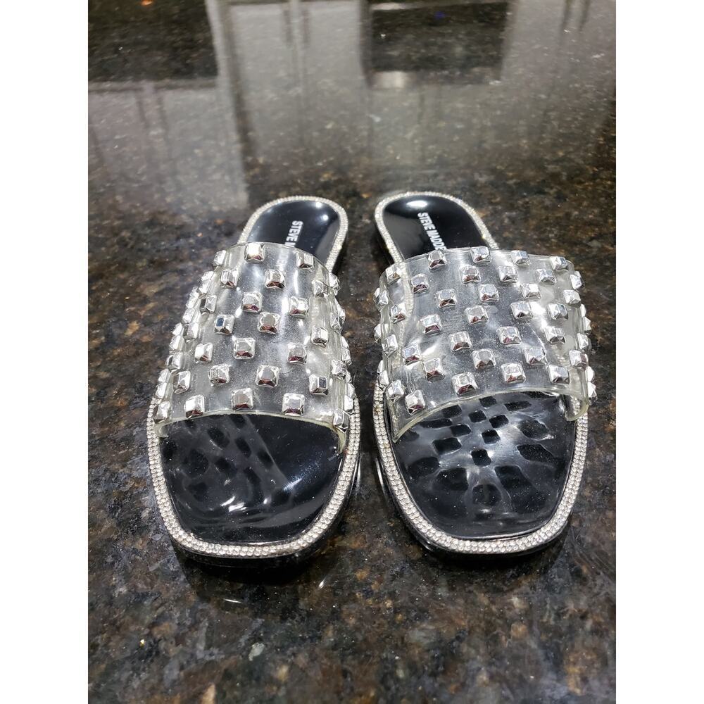 Steve Madden Sandals Women's Size 8 Black Synthetic Studded Rhinestone Slip On